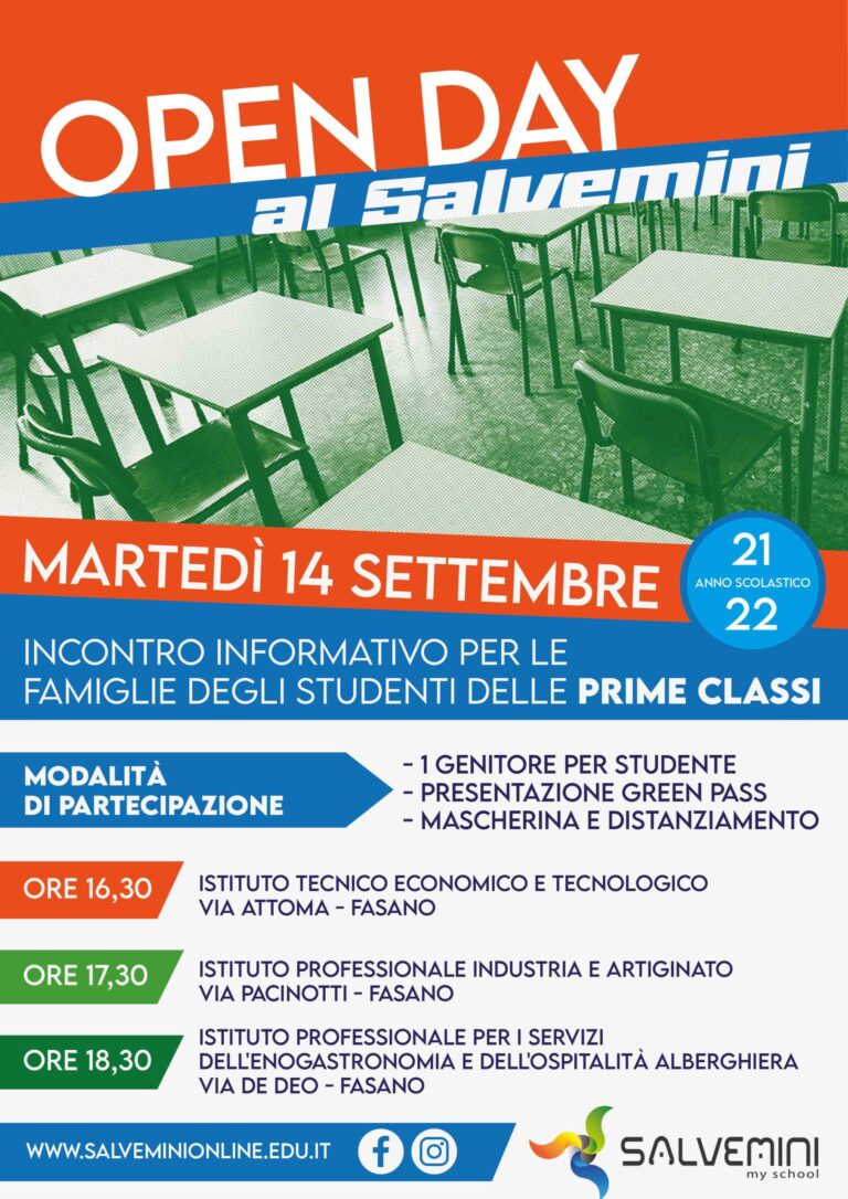 Open day al Salvemini 14 settembre 2021 - Osservatorio Fasano