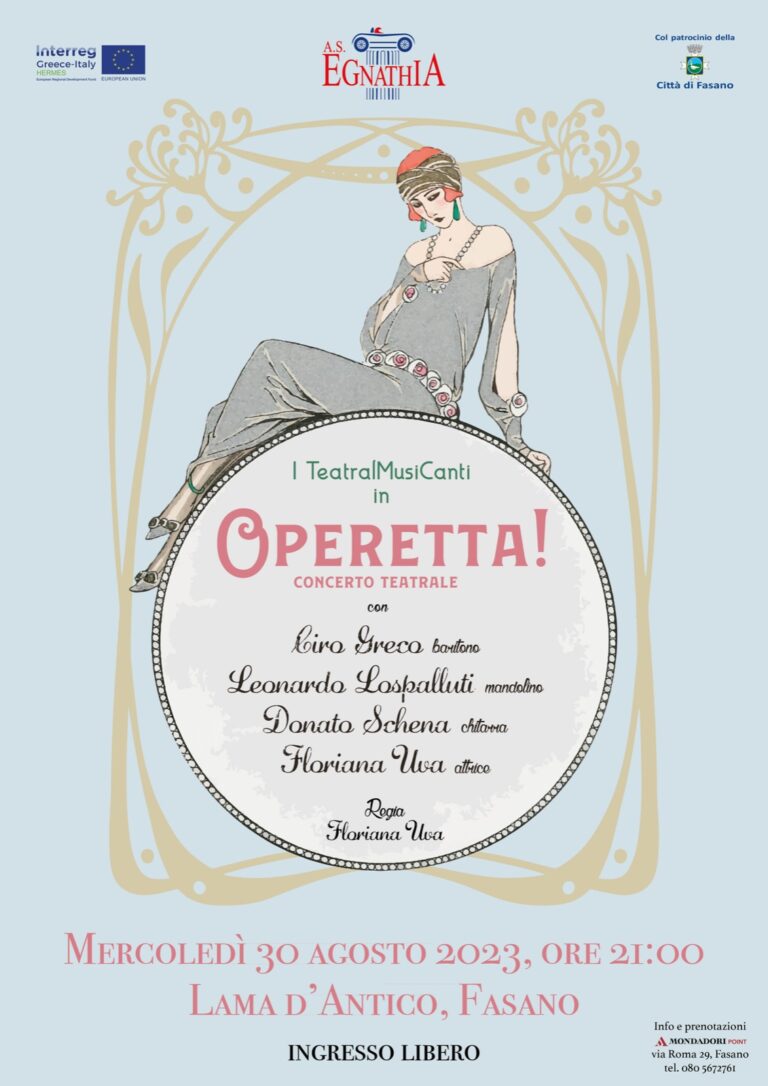 Operetta, i Teatralmusicanti in scena a Lama d’Antico con un concerto teatrale dedicato all’amore e alla fantasia Operetta, i Teatralmusicanti in scena a Lama d’Antico con un concerto teatrale dedicato all’amore e alla fantasia - Osservatorio Fasano