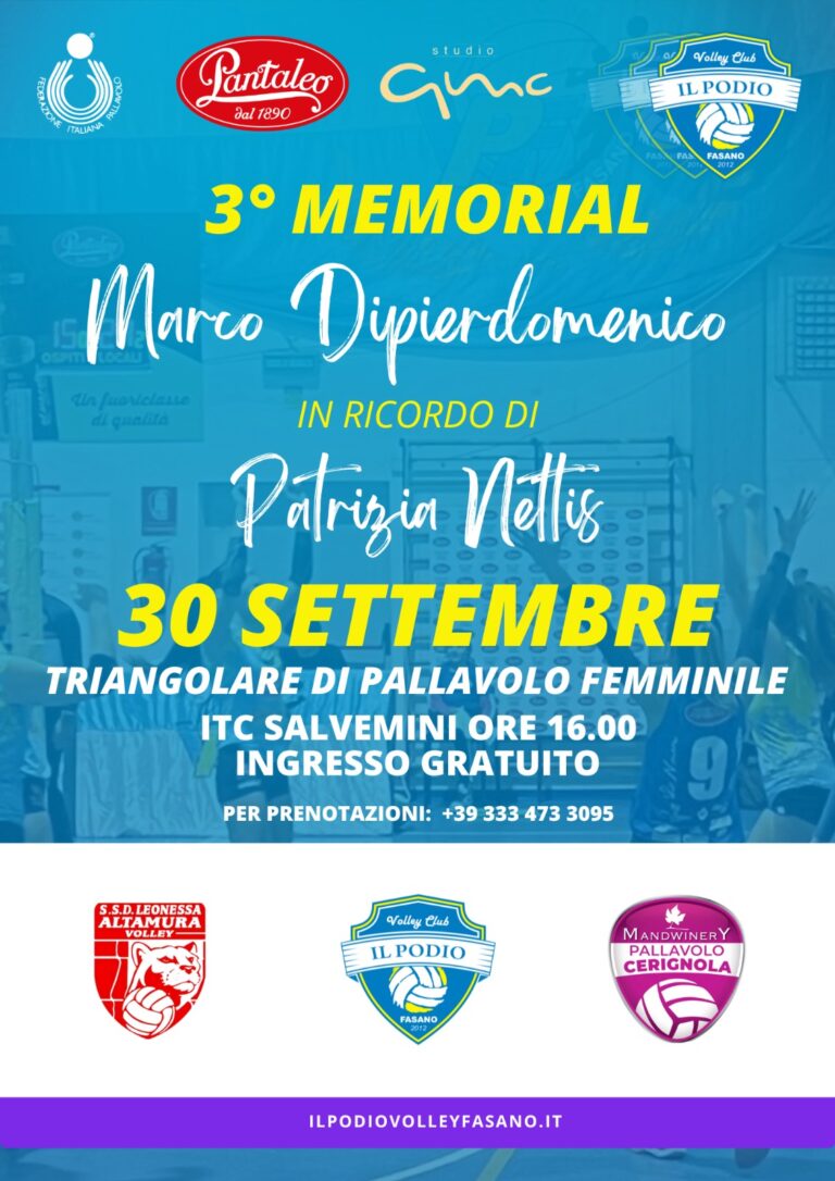 La Pantaleo Podio Volley Fasano vara la terza edizione del memorial Marco Dipierdomenico in ricordo di Patrizia Nettis - Osservatorio Fasano