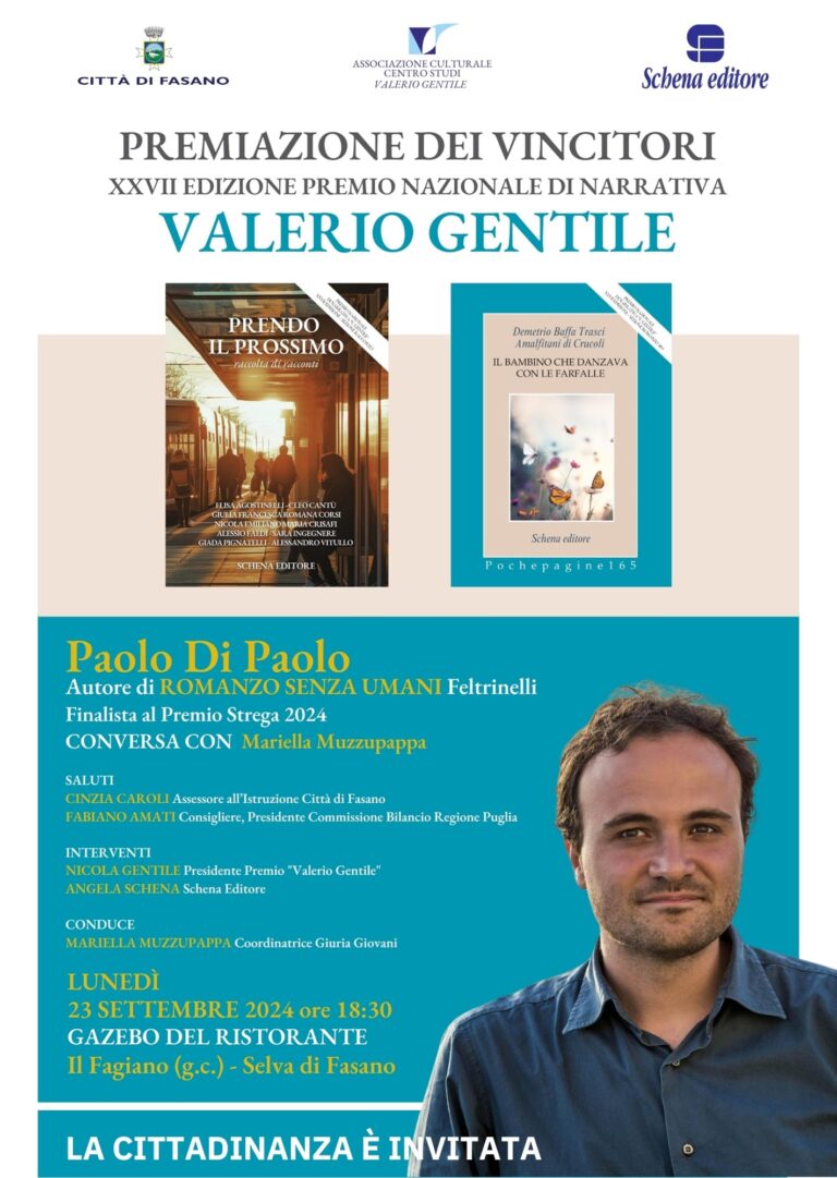 Il 23 settembre la cerimonia di premiazione del concorso di narrativa XXVII edizione “Valerio Gentile” Il 23 settembre la cerimonia di premiazione del concorso di narrativa XXVII edizione "Valerio Gentile" - Osservatorio Fasano