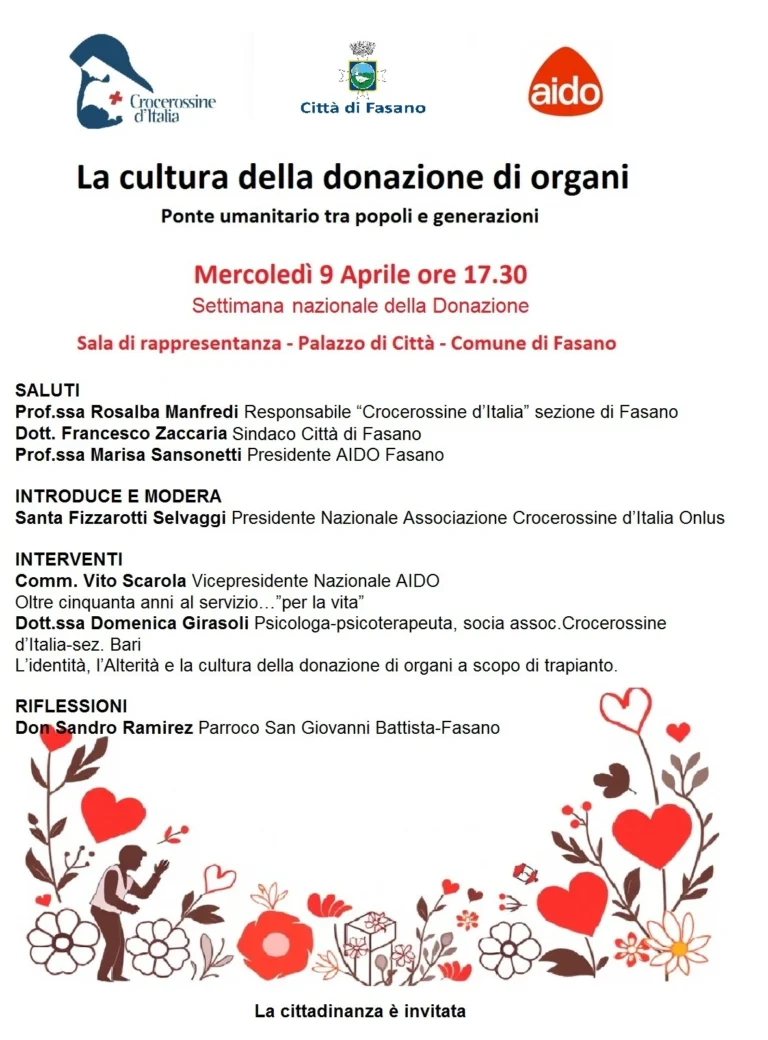 Le Associazioni Crocerossine d’Italia e AIDO insieme sul territorio per la vita. Le Associazioni Crocerossine d'Italia e AIDO insieme sul territorio per la vita. - Osservatorio Fasano