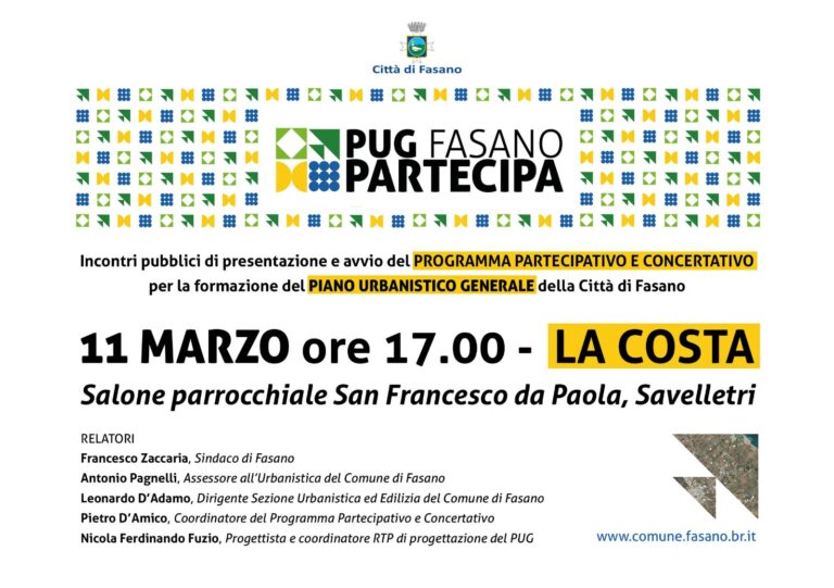 Piano urbanistico generale, venerdì 11 marzo secondo tavolo di confronto con la città Piano urbanistico generale, venerdì 11 marzo secondo tavolo di confronto con la città - Osservatorio Fasano