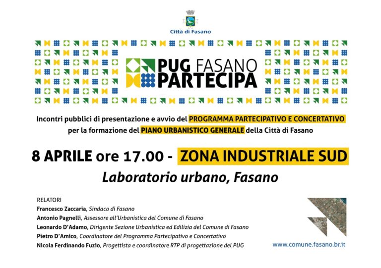 Piano urbanistico generale, venerdì 8 aprile quinto tavolo di confronto con la città Piano urbanistico generale, venerdì 8 aprile quinto tavolo di confronto con la città - Osservatorio Fasano