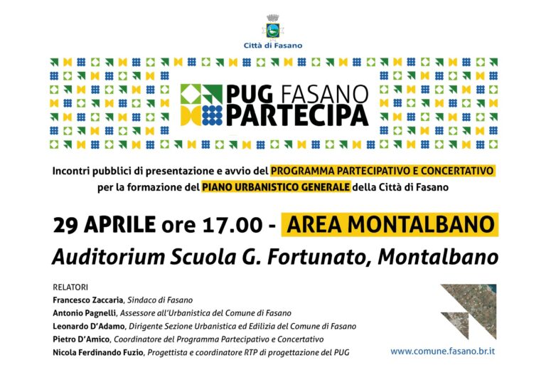 Piano urbanistico generale, sesto tavolo di confronto con la città a Montalbano - Osservatorio Fasano