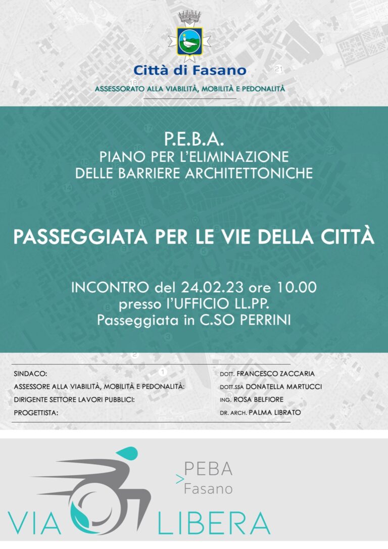 Peba: il 24 febbraio una passeggiata per le vie della città Peba: il 24 febbraio una passeggiata per le vie della città - Osservatorio Fasano