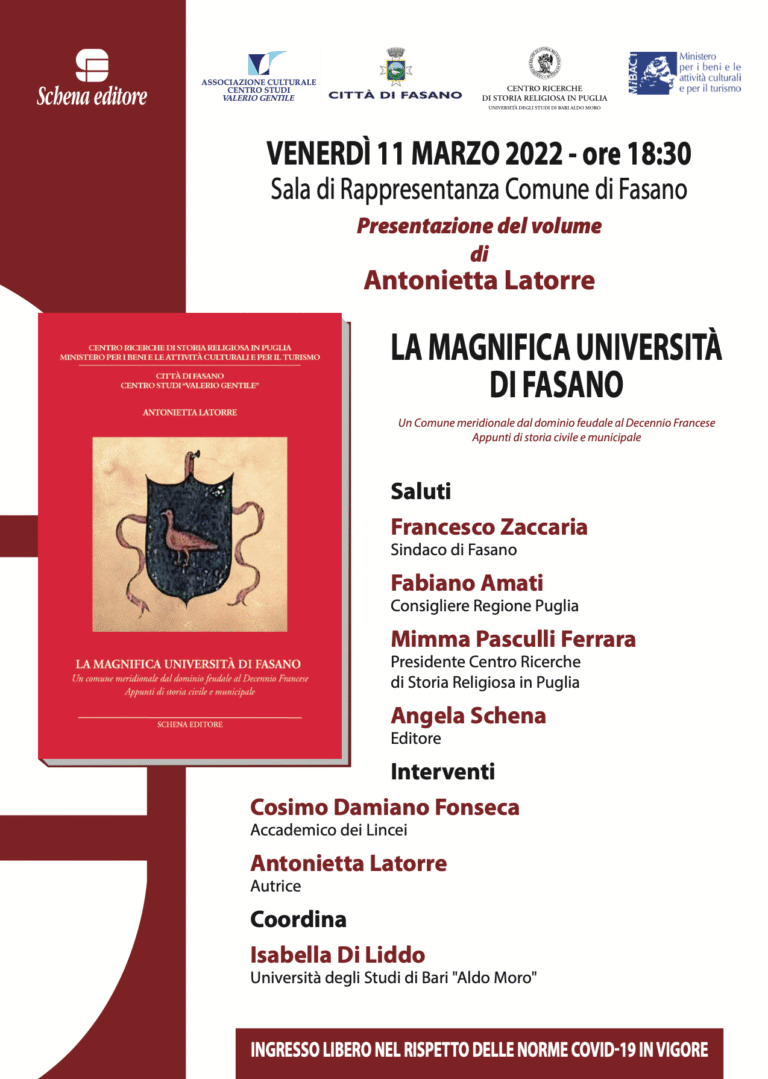 Presentazione del volume 'La Magnifica Università di Fasano', di Antonietta Latorre - Osservatorio Fasano