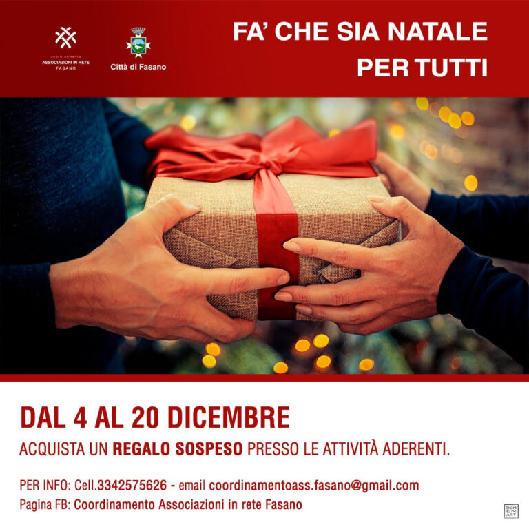 Parte oggi l’iniziativa solidale ‘Regalo sospeso’ Parte oggi l’iniziativa solidale 'Regalo sospeso' - Osservatorio Fasano
