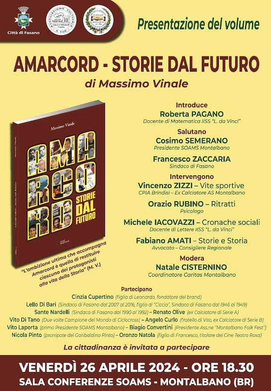 Nuova presentazione per Amarcord – Storie dal futuro, l’ultimo libro di Massimo Vinale Nuova presentazione per Amarcord – Storie dal futuro, l’ultimo libro di Massimo Vinale - Osservatorio Fasano