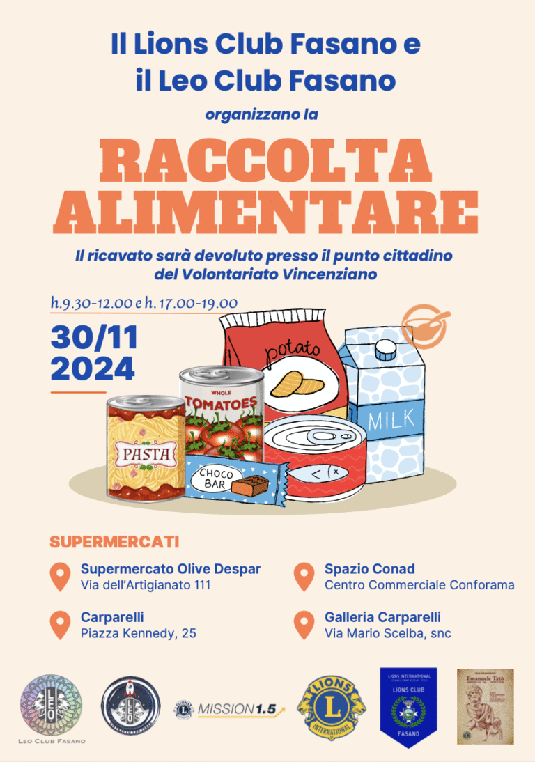 Il Lions Club Fasano e Il Leo Club Fasano uniti per la raccolta alimentare in favore dei più bisognosi. - Osservatorio Fasano