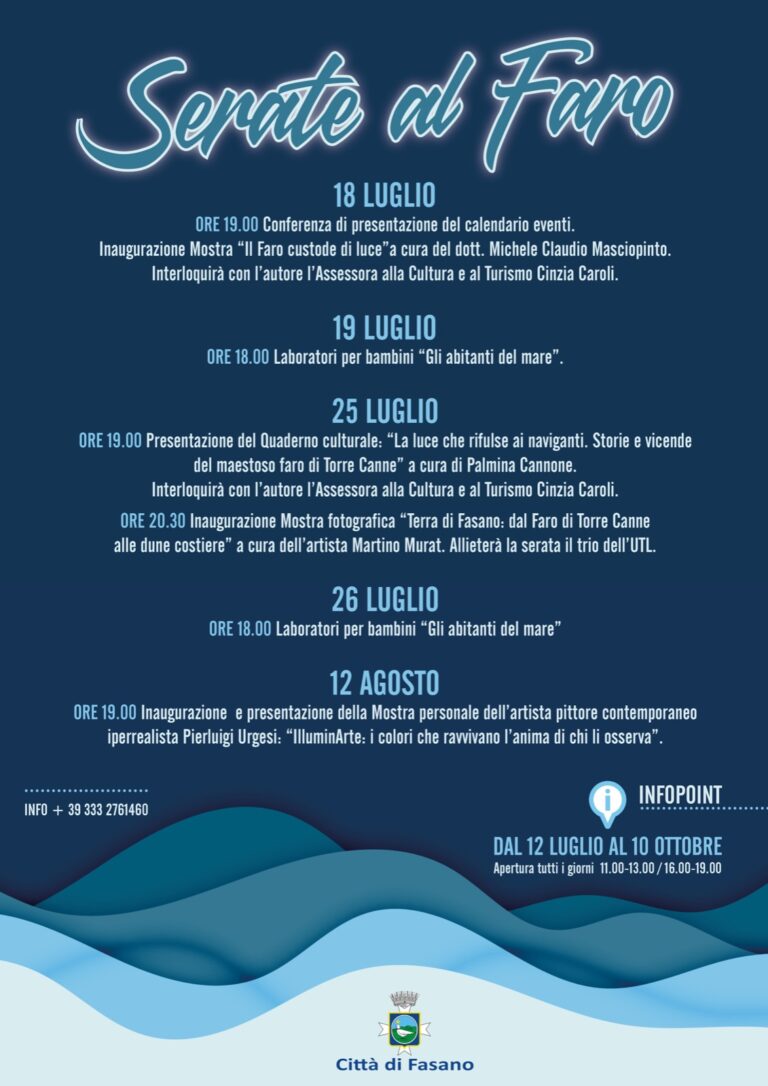 Il 18 luglio iniziano le ‘Serate al Faro’ Il 18 luglio iniziano le 'Serate al Faro' - Osservatorio Fasano