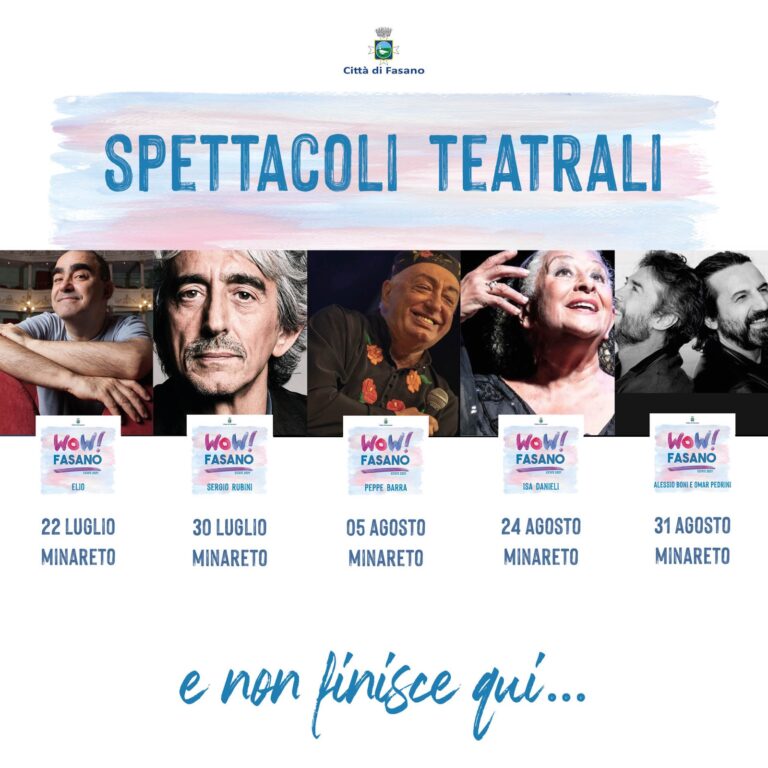 ‘Teatro sotto le stelle’, ecco la rassegna teatrale di ‘Wow! Fasano’ 'Teatro sotto le stelle', ecco la rassegna teatrale di 'Wow! Fasano' - Osservatorio Fasano