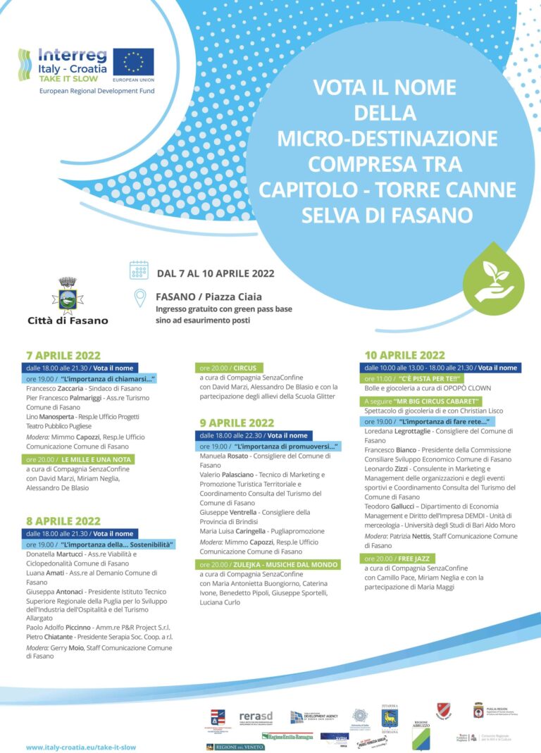 «Take it slow», dal 7 al 10 aprile si vota per il nome della destinazione turistica «Take it slow», dal 7 al 10 aprile si vota per il nome della destinazione turistica - Osservatorio Fasano