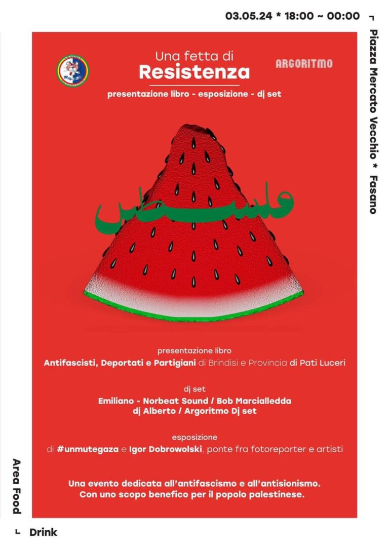 L’Associazione Fasano Antirazzista e l’Associazione Argoritmo organizzano “Una Fetta di Resistenza” L'Associazione Fasano Antirazzista e l'Associazione Argoritmo organizzano "Una Fetta di Resistenza" - Osservatorio Fasano
