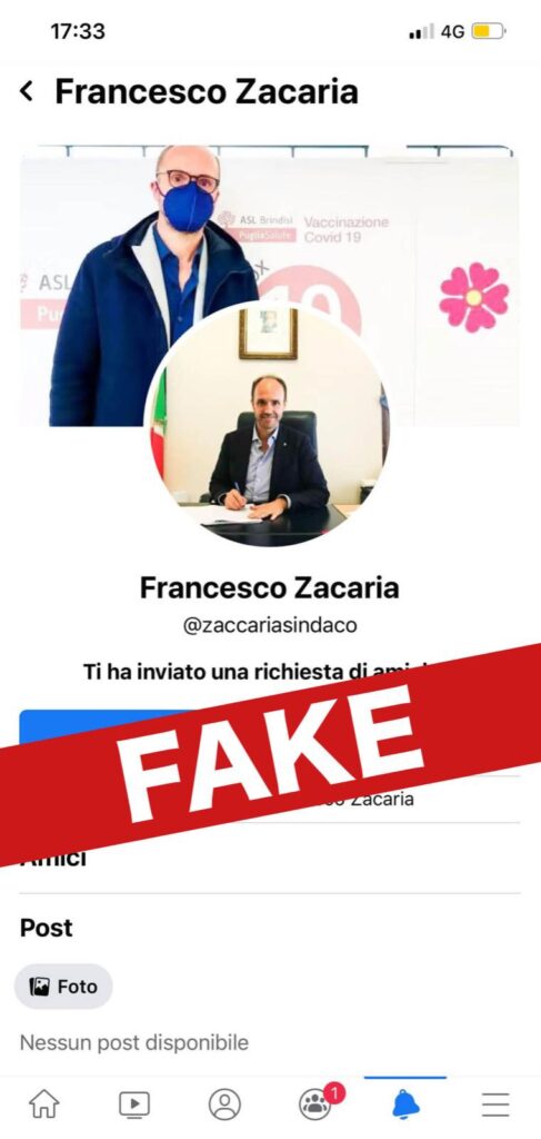 Truffe virtuali: profilo FAKE del sindaco Zaccaria Truffe virtuali: profilo FAKE del sindaco Zaccaria - Osservatorio Fasano