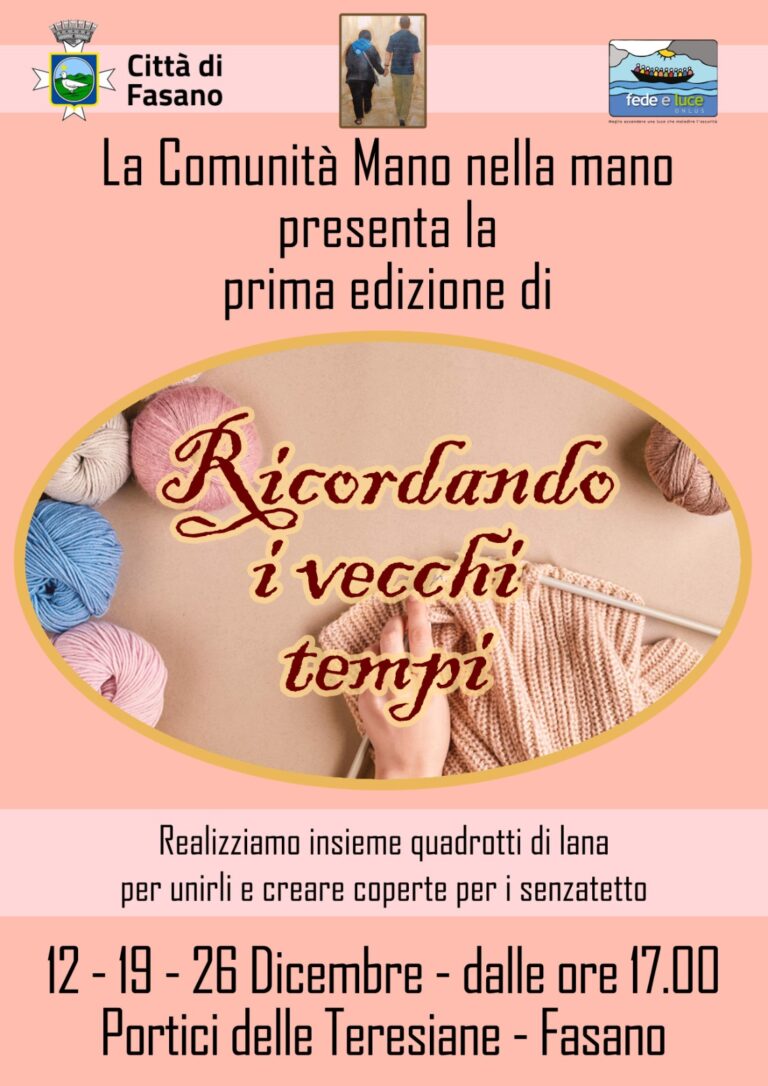 La Comunità ‘Manonellamano’ ricorda i vecchi tempi La Comunità 'Manonellamano' ricorda i vecchi tempi - Osservatorio Fasano