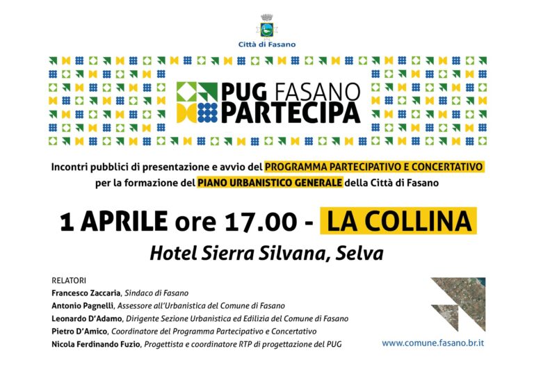 Piano urbanistico generale, venerdì 1° aprile quarto tavolo di confronto con la città Piano urbanistico generale, venerdì 1° aprile quarto tavolo di confronto con la città - Osservatorio Fasano