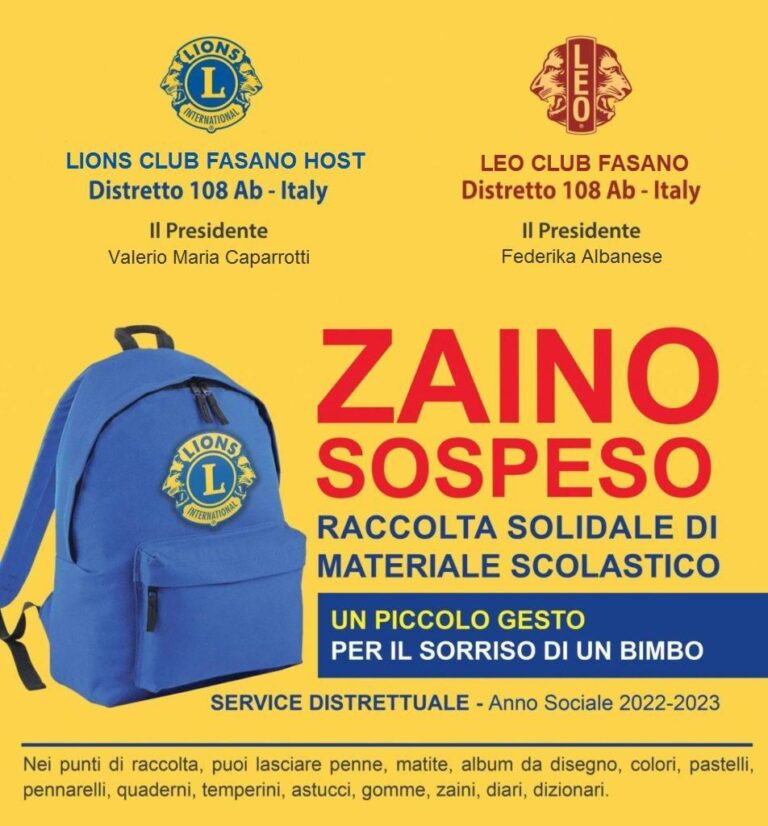 Lo zaino sospeso: la nuova attività pensata dal Leo Club Fasano e Lions Club Fasano Host Lo zaino sospeso: la nuova attività pensata dal Leo Club Fasano e Lions Club Fasano Host - Osservatorio Fasano