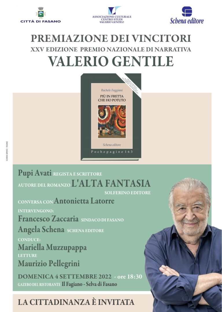 Questa sera Pupi Avati alla cerimonia di Premiazione dei vincitori della XXV edizione del Premio Nazionale di Narrativa ‘Valerio Gentile’ Questa sera Pupi Avati alla cerimonia di Premiazione dei vincitori della XXV edizione del Premio Nazionale di Narrativa 'Valerio Gentile' - Osservatorio Fasano