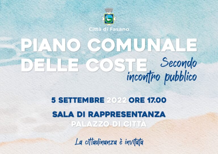 Piano comunale delle Coste, secondo incontro pubblico lunedì 5 settembre - Osservatorio Fasano