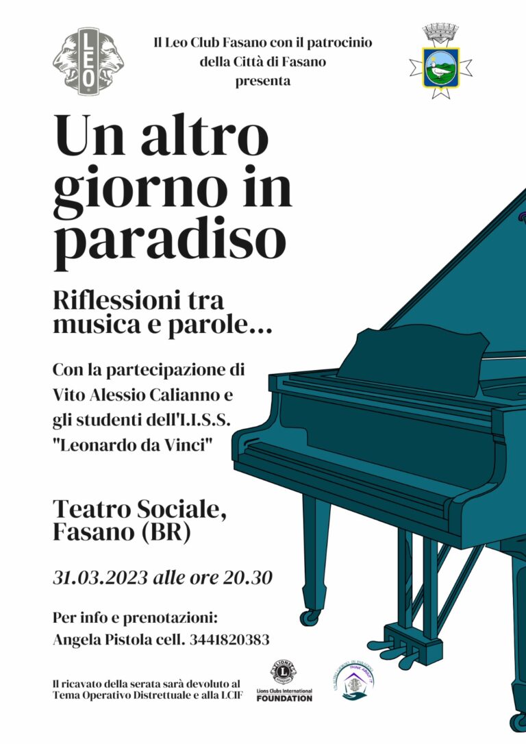 Il Leo Club Fasano organizza un concerto in favore del progetto TOD dal titolo “Un altro giorno in paradiso” - Osservatorio Fasano