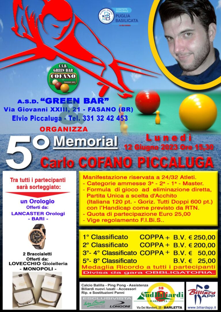 Quinto memorial Carlo Cofano Piccaluga - Osservatorio Fasano