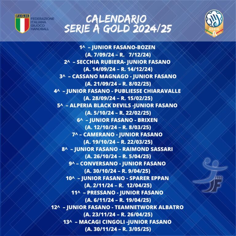 Pubblicato il calendario della Serie A Gold 2024/25 Pubblicato il calendario della Serie A Gold 2024/25 - Osservatorio Fasano