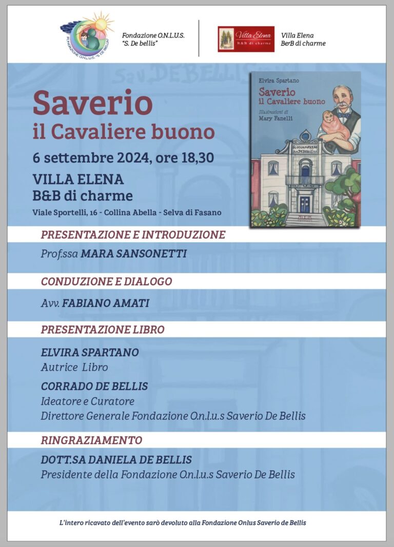 «Saverio, il Cavaliere buono»: si presenta a Selva di Fasano il libro per bambini della Fondazione Onlus «Saverio de Bellis» - Osservatorio Fasano