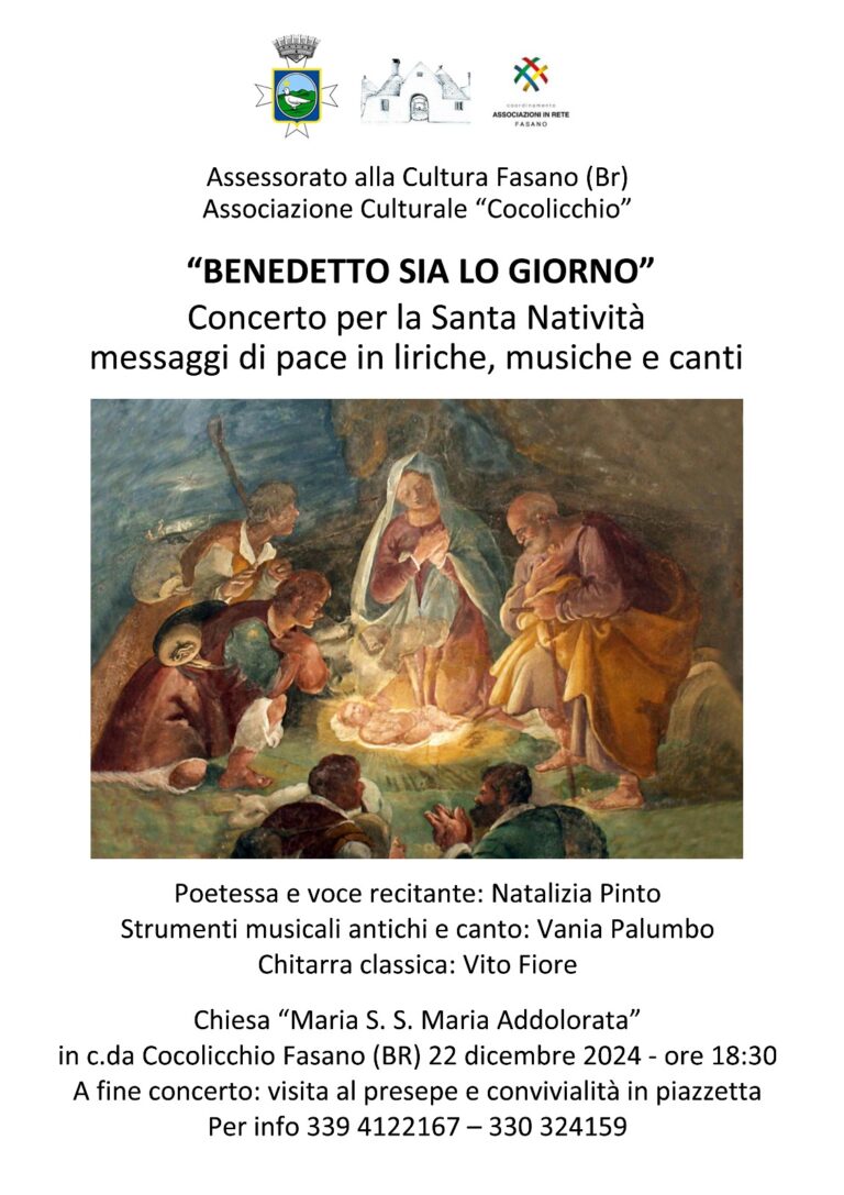 “Benedetto sia lo giorno”: concerto di Natale dell’Associazione Culturale Cocolicchio “Benedetto sia lo giorno”: concerto di Natale dell’Associazione Culturale Cocolicchio - Osservatorio Fasano