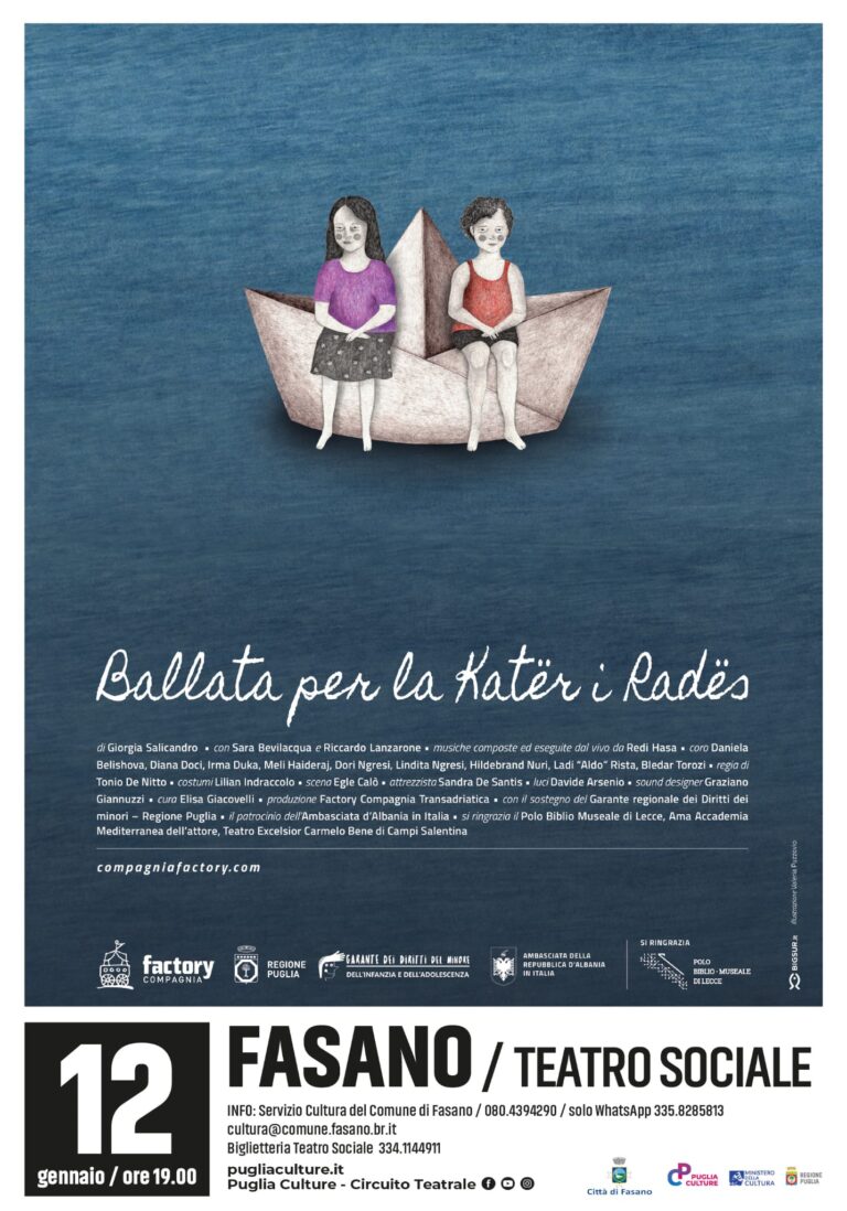 “Ballata per la Katër i Radës”, al Teatro Sociale uno spettacolo sul naufragio della nave di immigrati albanesi “Ballata per la Katër i Radës”, al Teatro Sociale uno spettacolo sul naufragio della nave di immigrati albanesi - Osservatorio Fasano