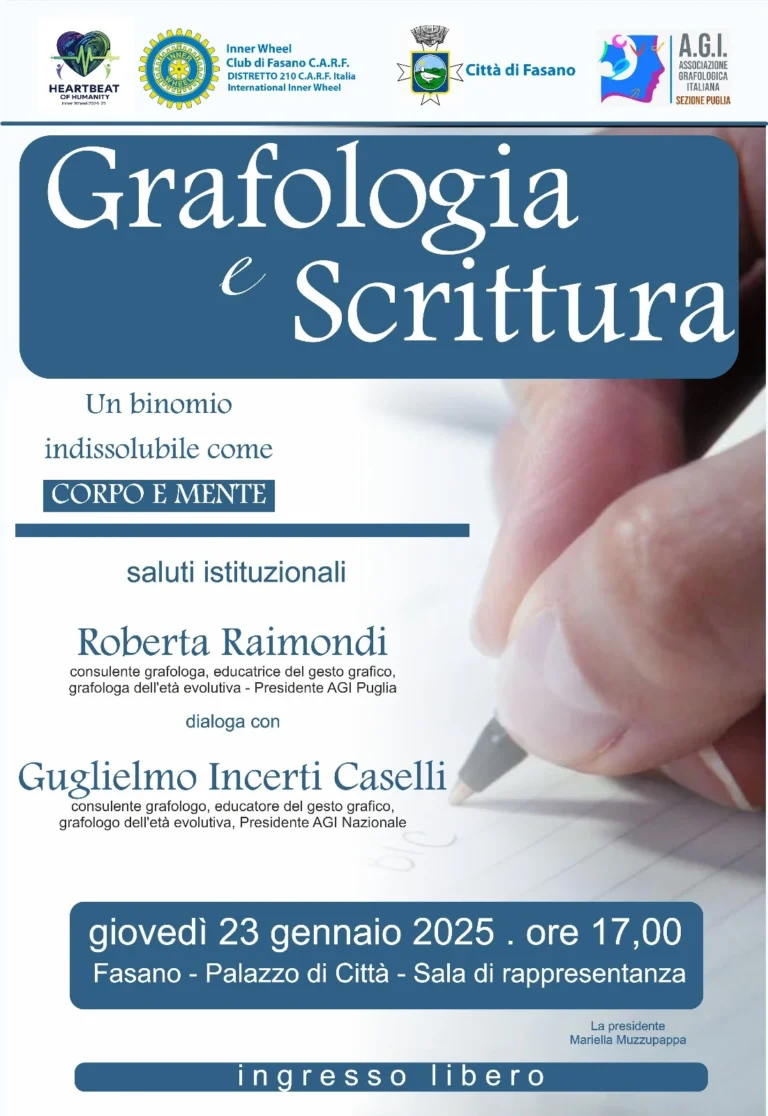 Scrivendo s’impara: a Fasano l’incontro Grafologia e Scrittura Scrivendo s’impara: a Fasano l’incontro Grafologia e Scrittura - Osservatorio Fasano