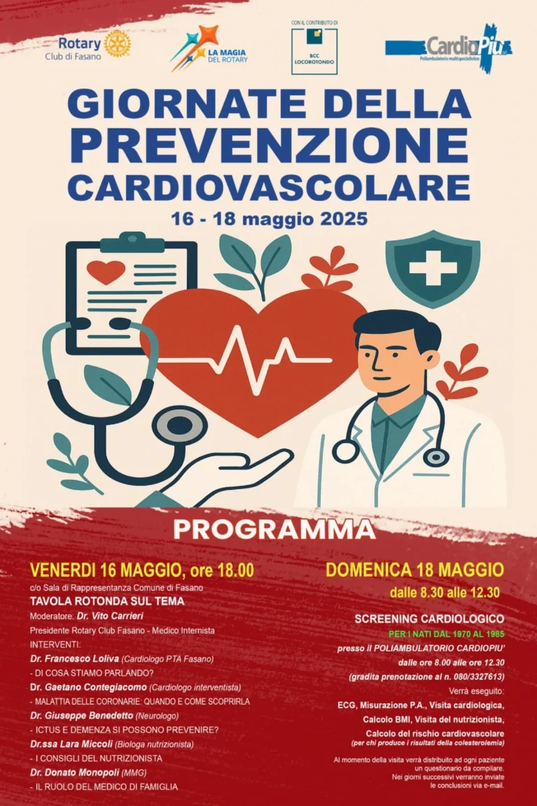 Giornate di Prevenzione Cardiovascolare: un impegno per la salute pubblica Giornate di Prevenzione Cardiovascolare: un impegno per la salute pubblica - Osservatorio Fasano