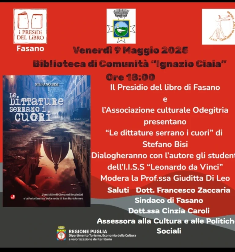 Fasano celebra la storia con “Le dittature serrano i cuori” di Stefano Bisi Fasano celebra la storia con "Le dittature serrano i cuori" di Stefano Bisi - Osservatorio Fasano