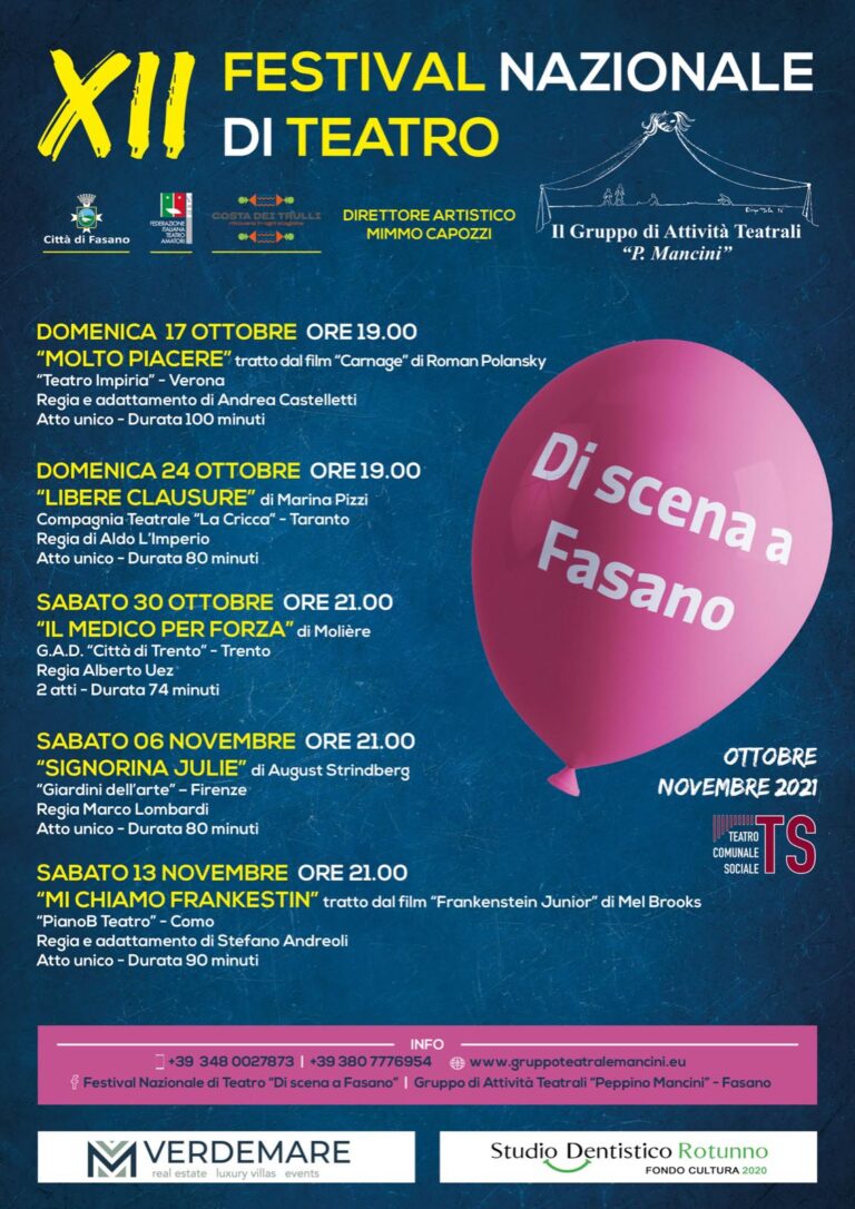 Riparte il XII Festival Nazionale 'Di Scena a Fasano': le nuove date - Osservatorio Fasano