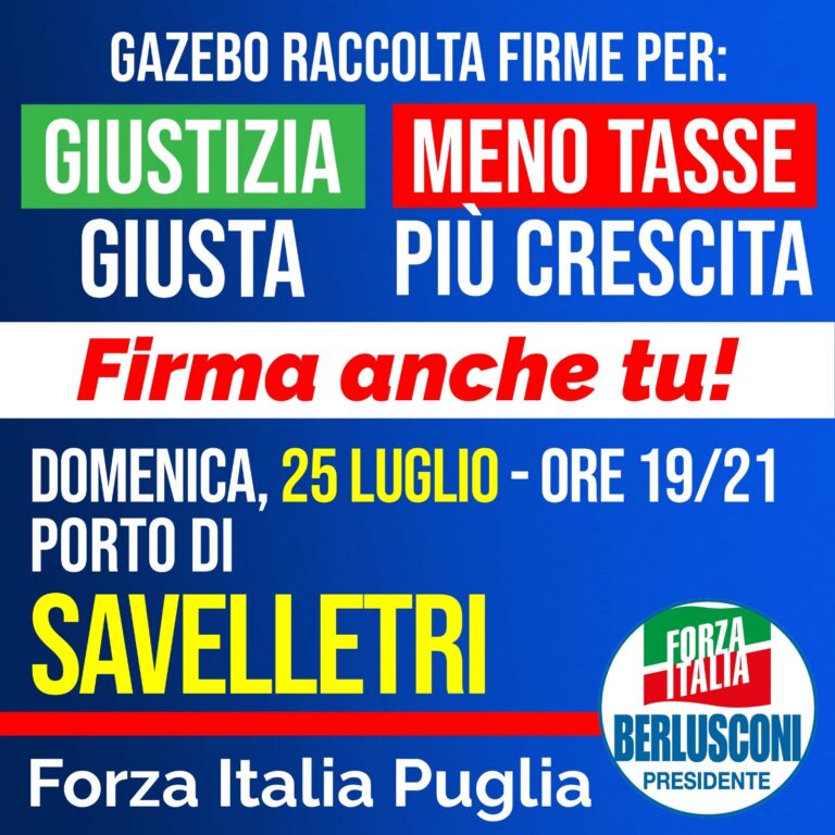 Riforma del fisco e Referendum sulla giustizia, Forza Italia a Savelletri per la raccolta firme - Osservatorio Fasano