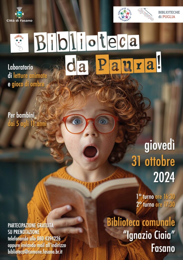 “Biblioteca da paura”: Un viaggio tra letture animate e giochi di ombre per bambini dai 5 agli 11 anni "Biblioteca da paura": Un viaggio tra letture animate e giochi di ombre per bambini dai 5 agli 11 anni - Osservatorio Fasano