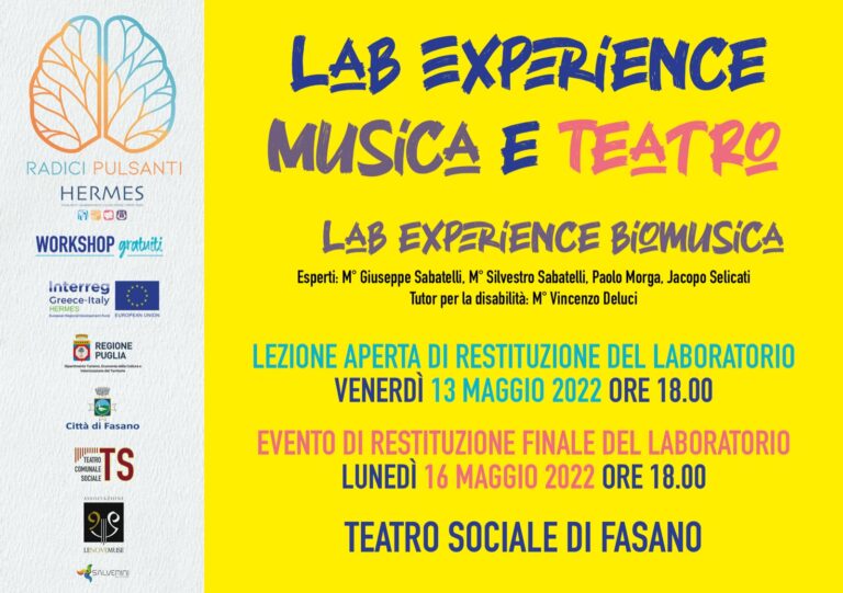 «Progetto Hermes», domani lezione aperta del workshop «Lab Experience BioMusica» «Progetto Hermes», domani lezione aperta del workshop «Lab Experience BioMusica» - Osservatorio Fasano