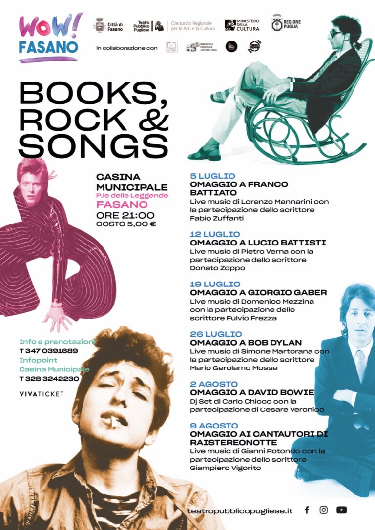 Domenica 25 luglio 'Il tesoro dei Briganti' per ragazzi. Lunedì 26 luglio omaggio a Bob Dylan con 'Book, rock and songs' - Osservatorio Fasano