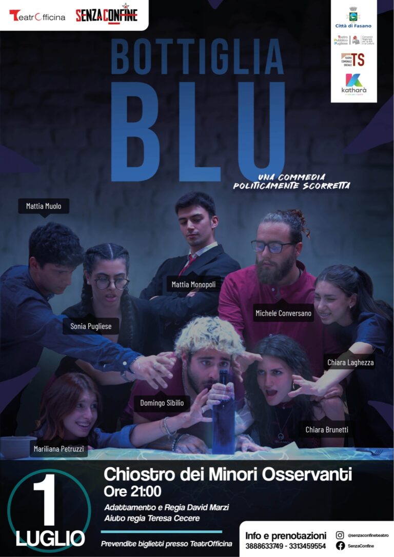 “Bottiglia blu”, una commedia politicamente scorretta approda al Chiostro dei Minori Osservanti - Osservatorio Fasano