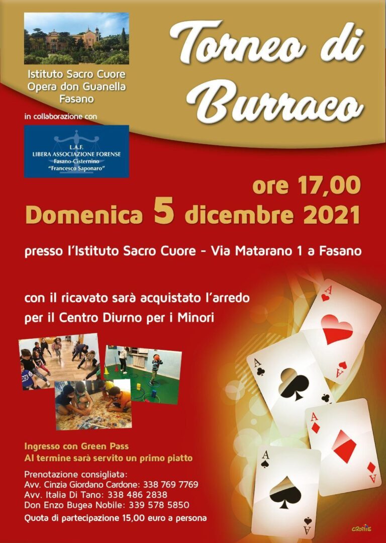 Torneo di Burraco benefico al Sacro Cuore - Osservatorio Fasano
