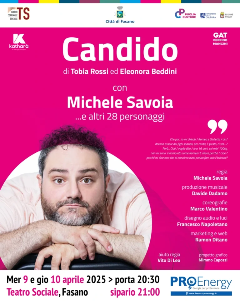 “Candido”, tutto pronto per il one man show di Michele Savoia - Osservatorio Fasano