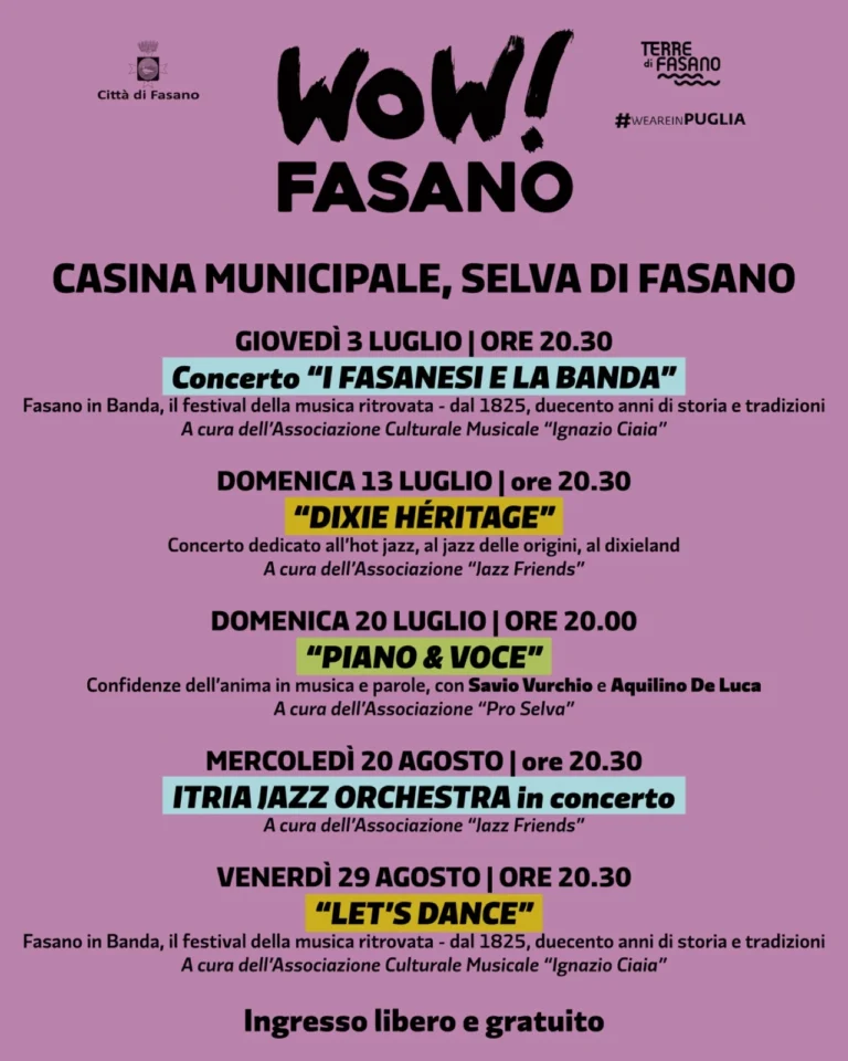 Wow! Fasano, cinque appuntamenti musicali gratuiti alla Casina Municipale a Selva - Osservatorio Fasano