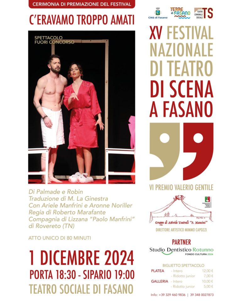 XV Festival “Di scena a Fasano”, domenica 1° dicembre la serata finale che svelerà i vincitori - Osservatorio Fasano