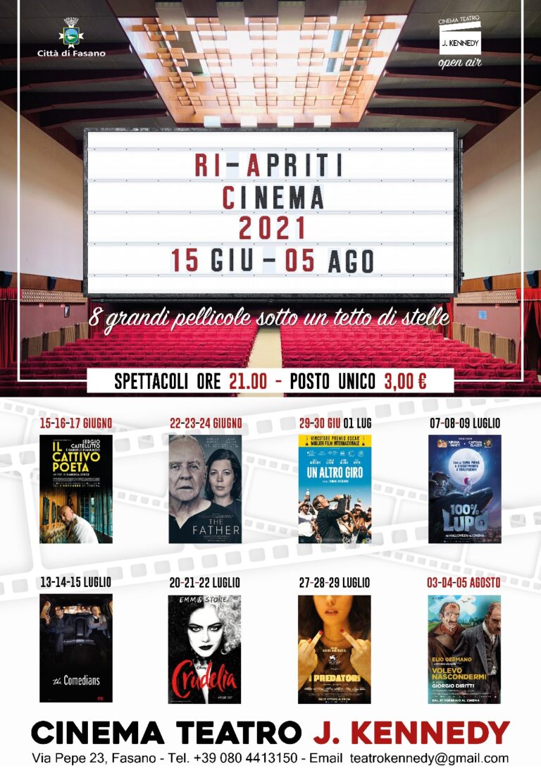 ‘Ri-Apriti Cinema’ e ‘Cinema sotto le stelle’, il grande schermo si riaccende a Fasano con due rassegne di qualità 'Ri-Apriti Cinema' e 'Cinema sotto le stelle', il grande schermo si riaccende a Fasano con due rassegne di qualità - Osservatorio Fasano