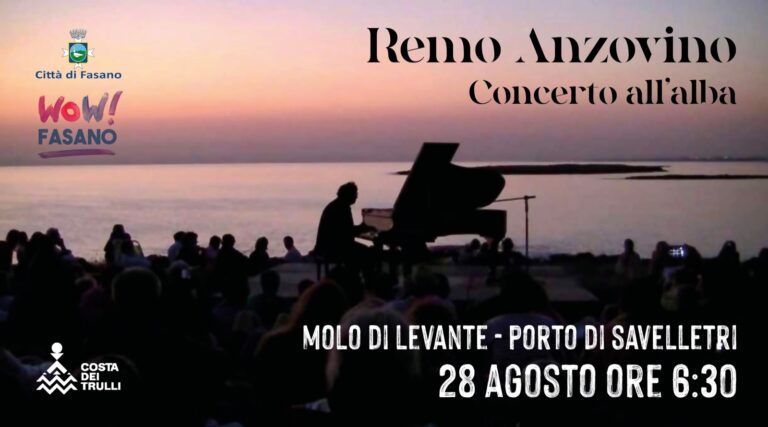 Remo Anzovino, concerto all’alba al porto di Savelletri per Costa dei Trulli Remo Anzovino, concerto all'alba al porto di Savelletri per Costa dei Trulli - Osservatorio Fasano
