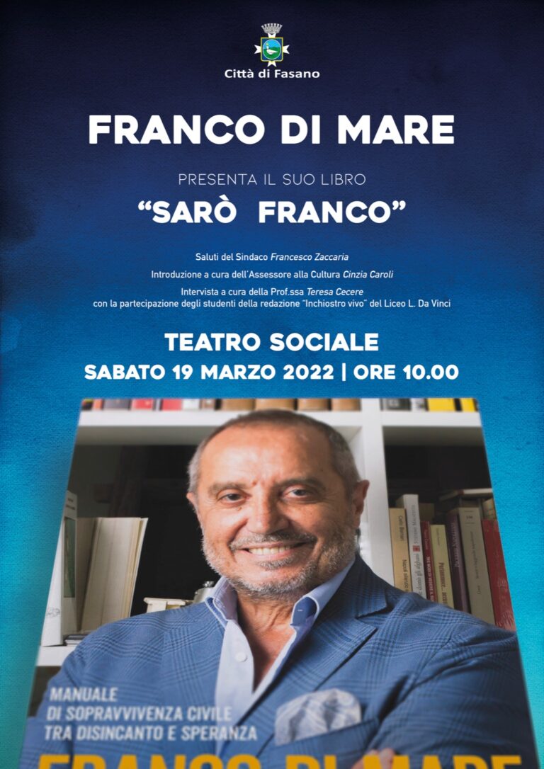 Rinviato l’appuntamento con Franco Di Mare Rinviato l’appuntamento con Franco Di Mare - Osservatorio Fasano