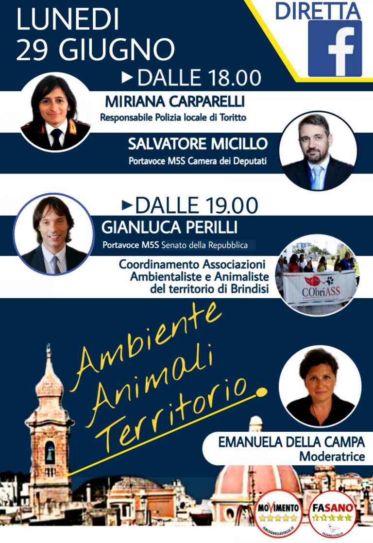 Conferenza web sulla tutela del territorio e degli animali per i 5Stelle fasanesi - Osservatorio Fasano