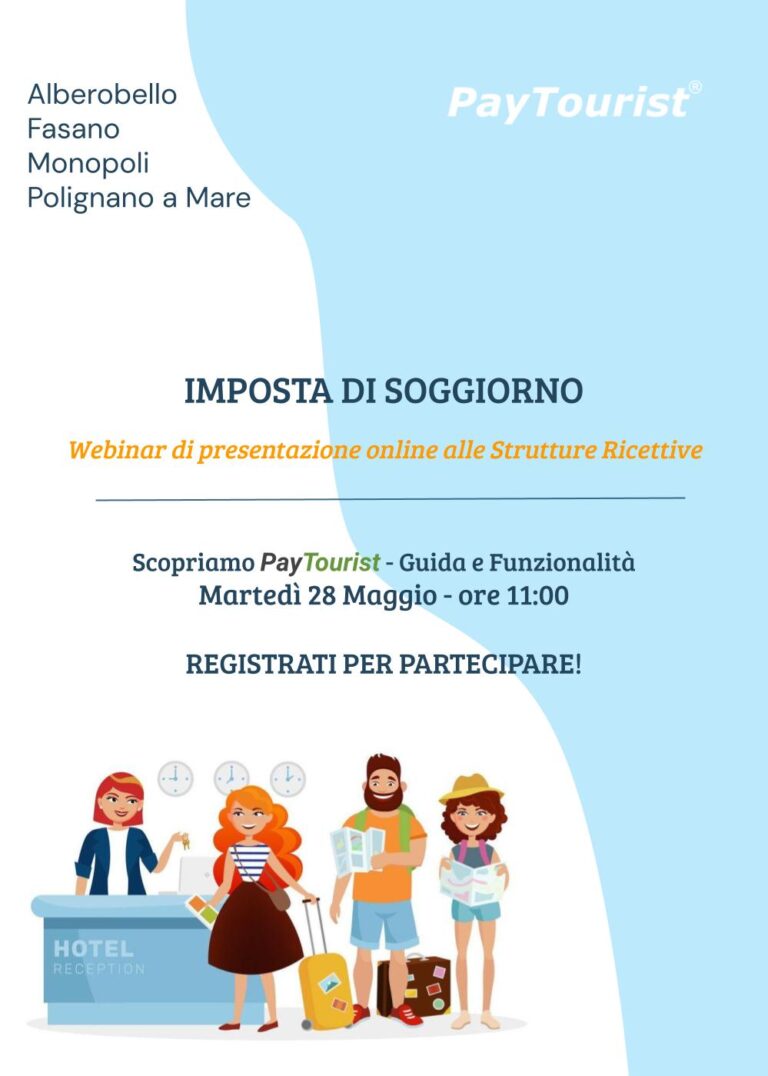 PayTourist e Imposta di Soggiorno: ecco un webinar formativo per le strutture ricettive - Osservatorio Fasano