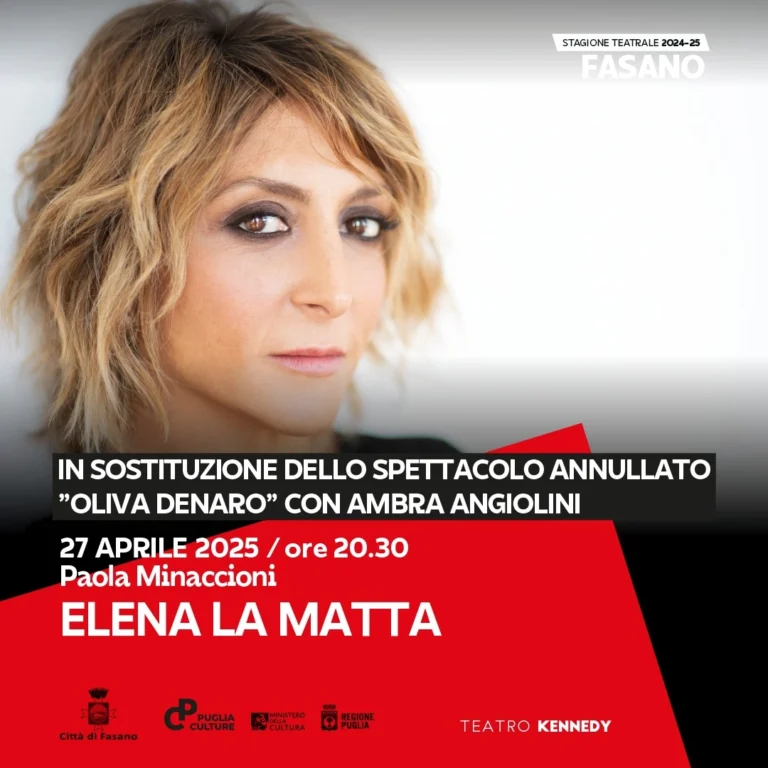 Paola Minaccioni il 27 aprile a Fasano con “Elena la matta” Paola Minaccioni il 27 aprile a Fasano con “Elena la matta” - Osservatorio Fasano