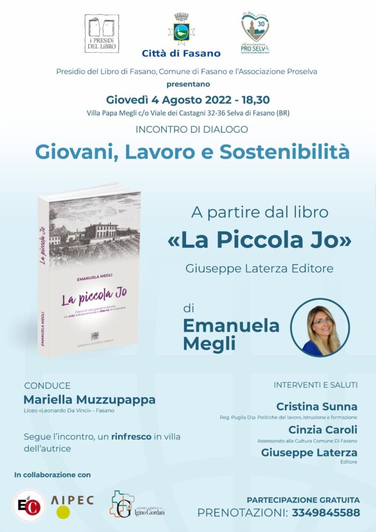 Emanuela Megli presenta il suo libro ‘La Piccola Jo’ Emanuela Megli presenta il suo libro 'La Piccola Jo' - Osservatorio Fasano