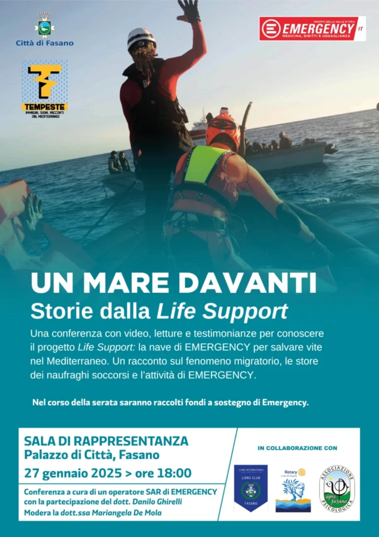 Festival Tempeste – Immagini, suoni, racconti dal Mediterraneo: doppio appuntamento con Emergency Festival Tempeste – Immagini, suoni, racconti dal Mediterraneo: doppio appuntamento con Emergency - Osservatorio Fasano